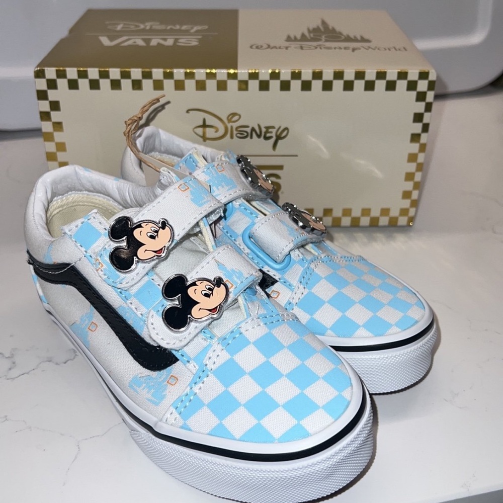 Vans Kids Sneakers - Light Blue Checkered with Mickey Mouse